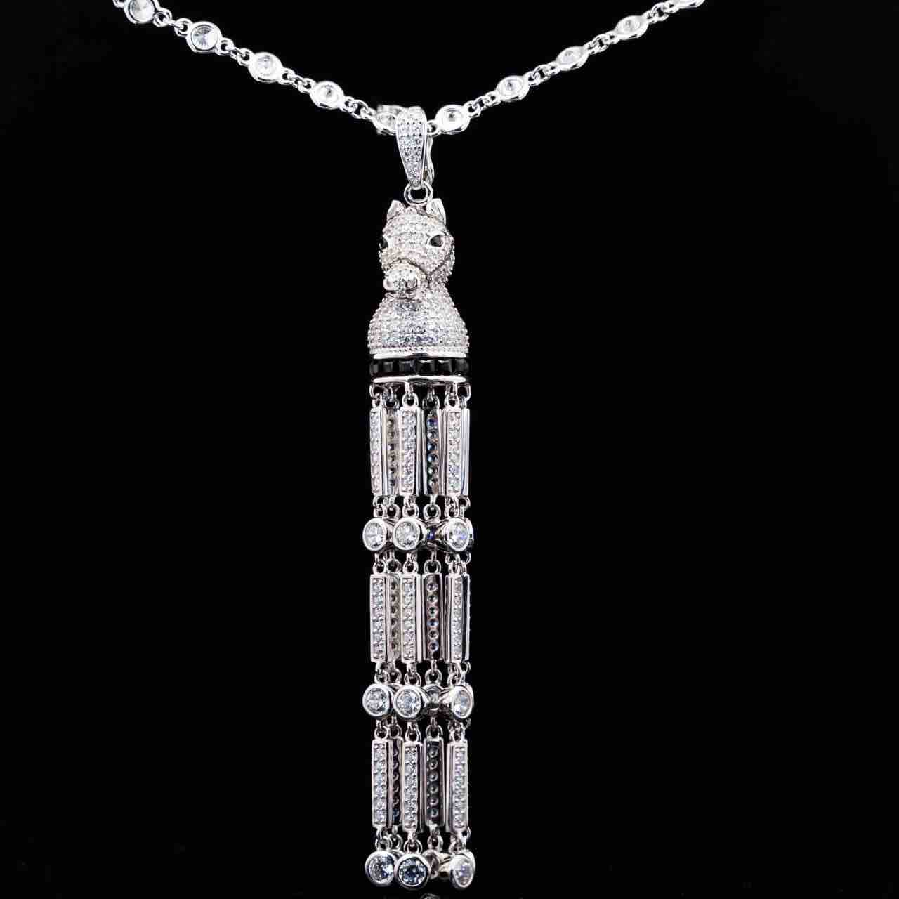Omnia Vania White Horse Design Long Chain Necklace & Drop Earrings Set in 925 Silver With High Quality Simulated Diamonds - Image 4