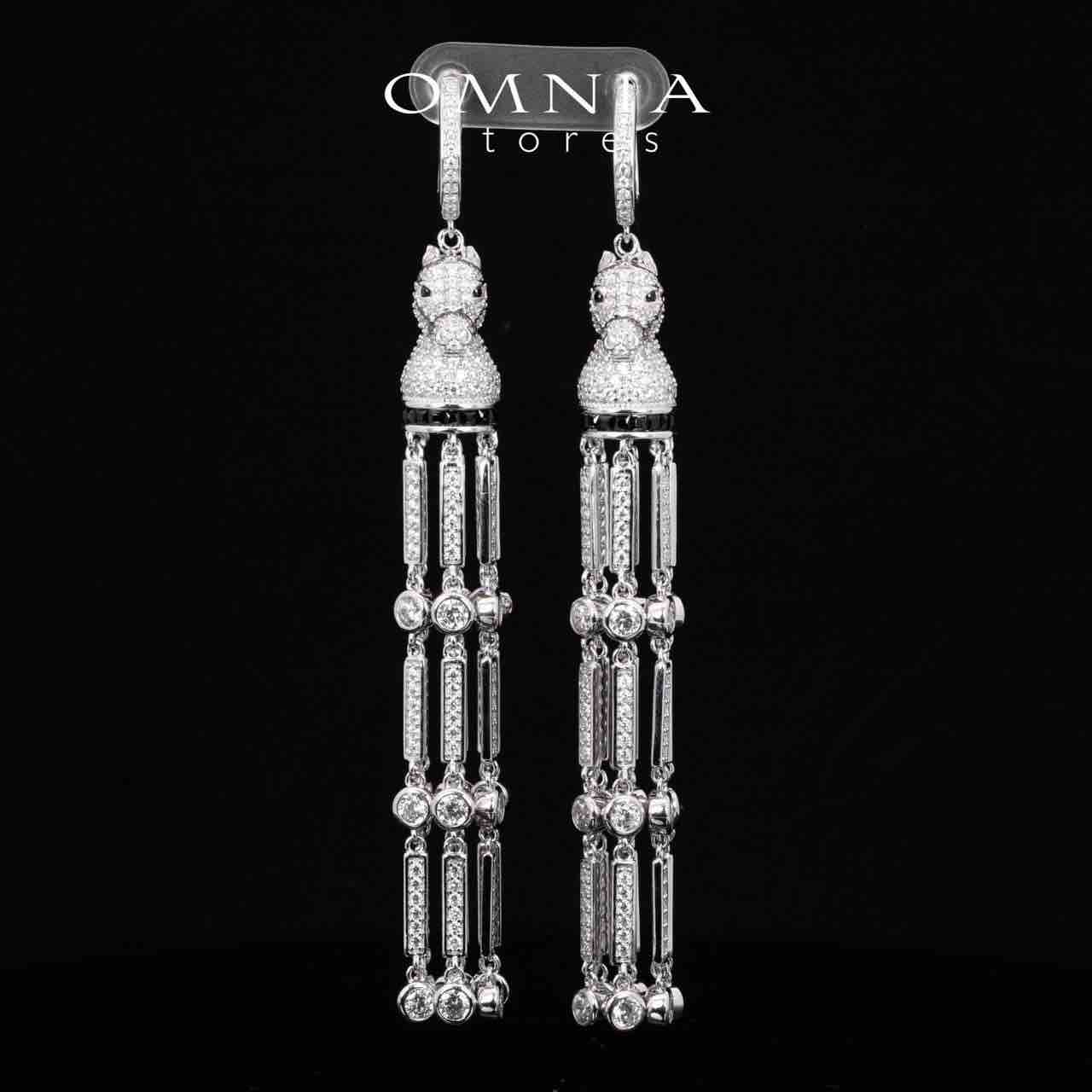 Omnia Vania White Horse Design Long Chain Necklace & Drop Earrings Set in 925 Silver With High Quality Simulated Diamonds - Image 5