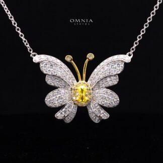 Alara Yellow Butterfly Pendant Necklace in 925 Silver With High Quality Simulated Diamonds