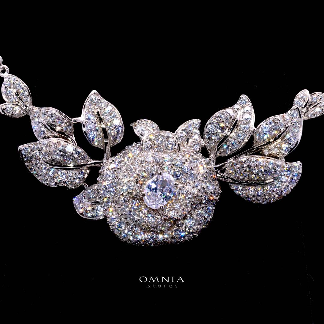 Eiza Rose Leaf Necklace In 925 Silver With High Quality Simulated Diamonds - Image 2