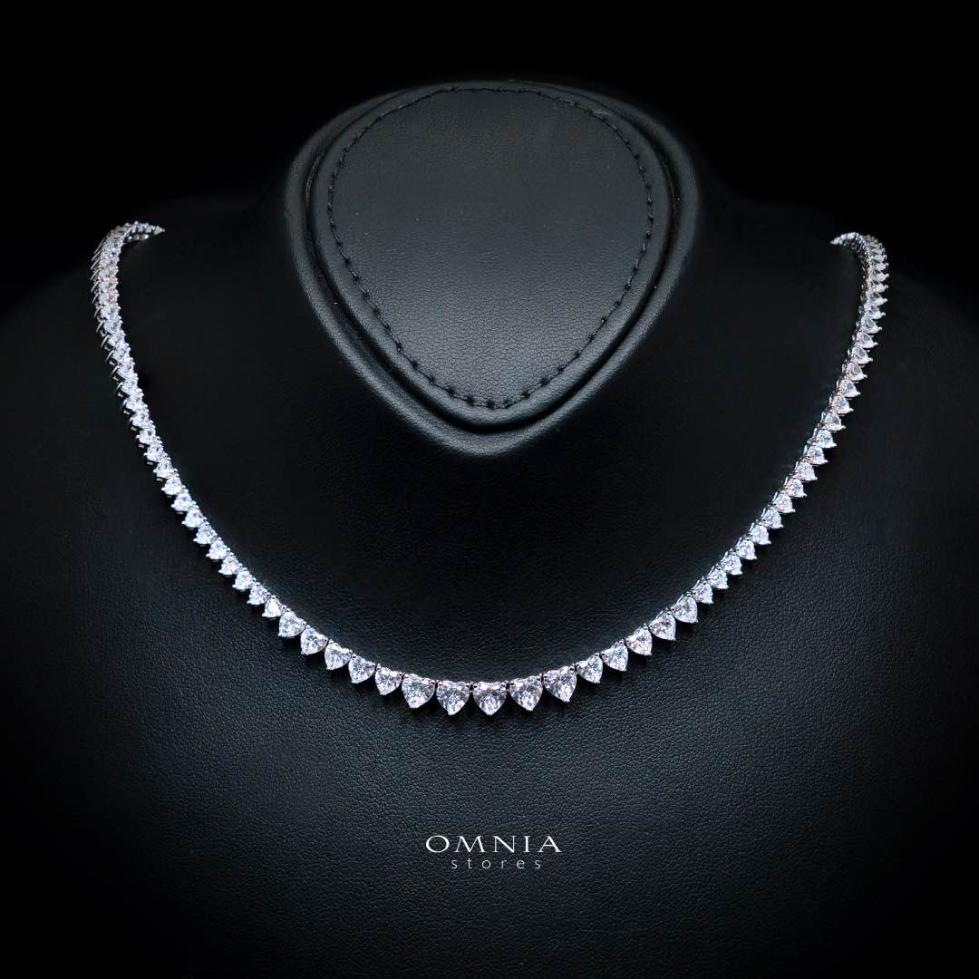 Teesha Heart 11.0mm White Simulated Diamonds Tennis Necklace in 925 Silver