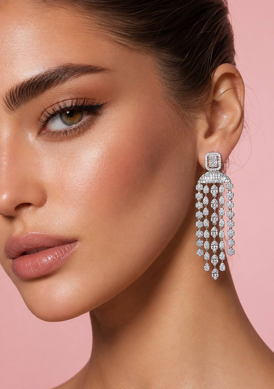 Betty White Drop Earrings in 925 Silver With High Quality Simulated Diamonds - Image 3