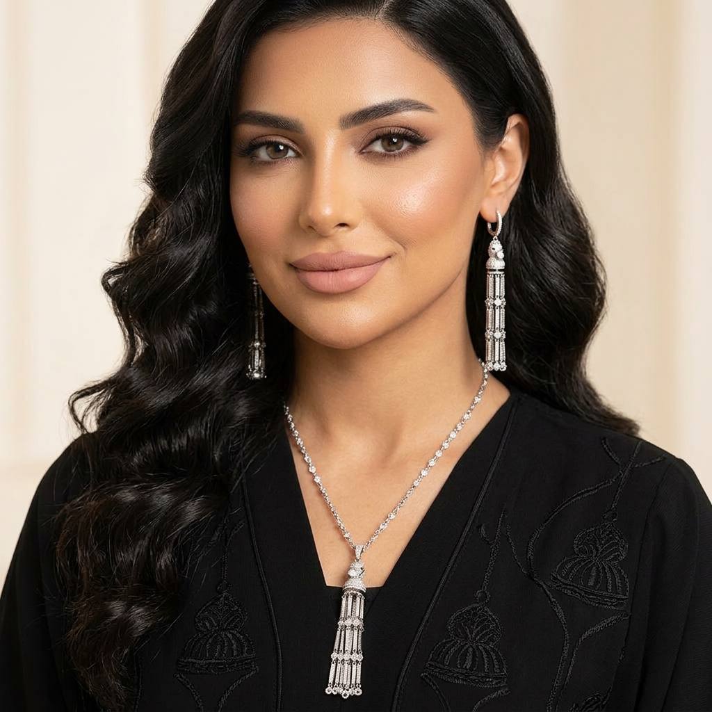 Omnia Vania White Horse Design Long Chain Necklace & Drop Earrings Set in 925 Silver With High Quality Simulated Diamonds - Image 2
