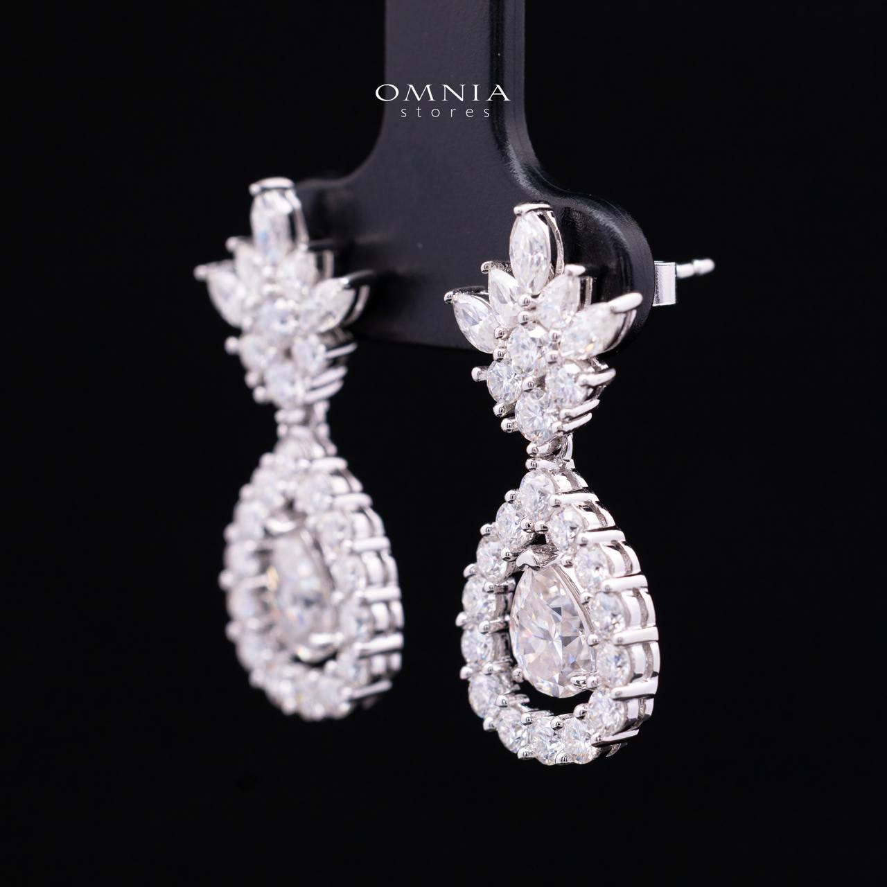 Laniyah White Moissanite Floral Halo Drop Earrings with GRA Certificate – 5x7mm Pear Cut, Rhodium-Plated 925 Sterling Silver - Image 2
