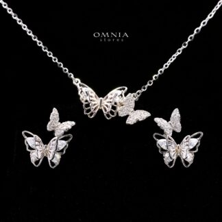 Araceli Butterfly Necklace and Earrings Set in 925 Sterling Silver with Premium Simulated Diamonds