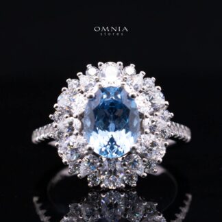Milania Lab Grown Synthetic Spinel Sky Blue Stones With GRC Certified Ring in 925 Silver