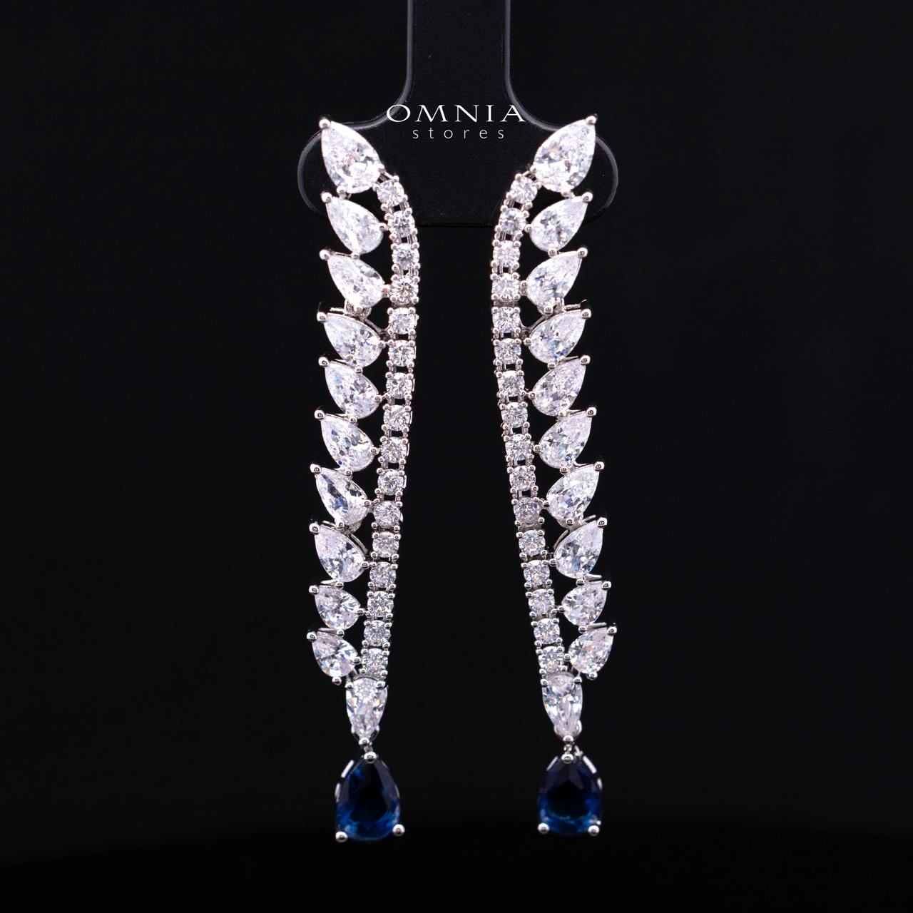 Catalina Elegant Blue Cascading Leaf Drop Bridal Full Set with High-Quality Premium Zircon Stones, Rhodium-Plated Finish - Image 10