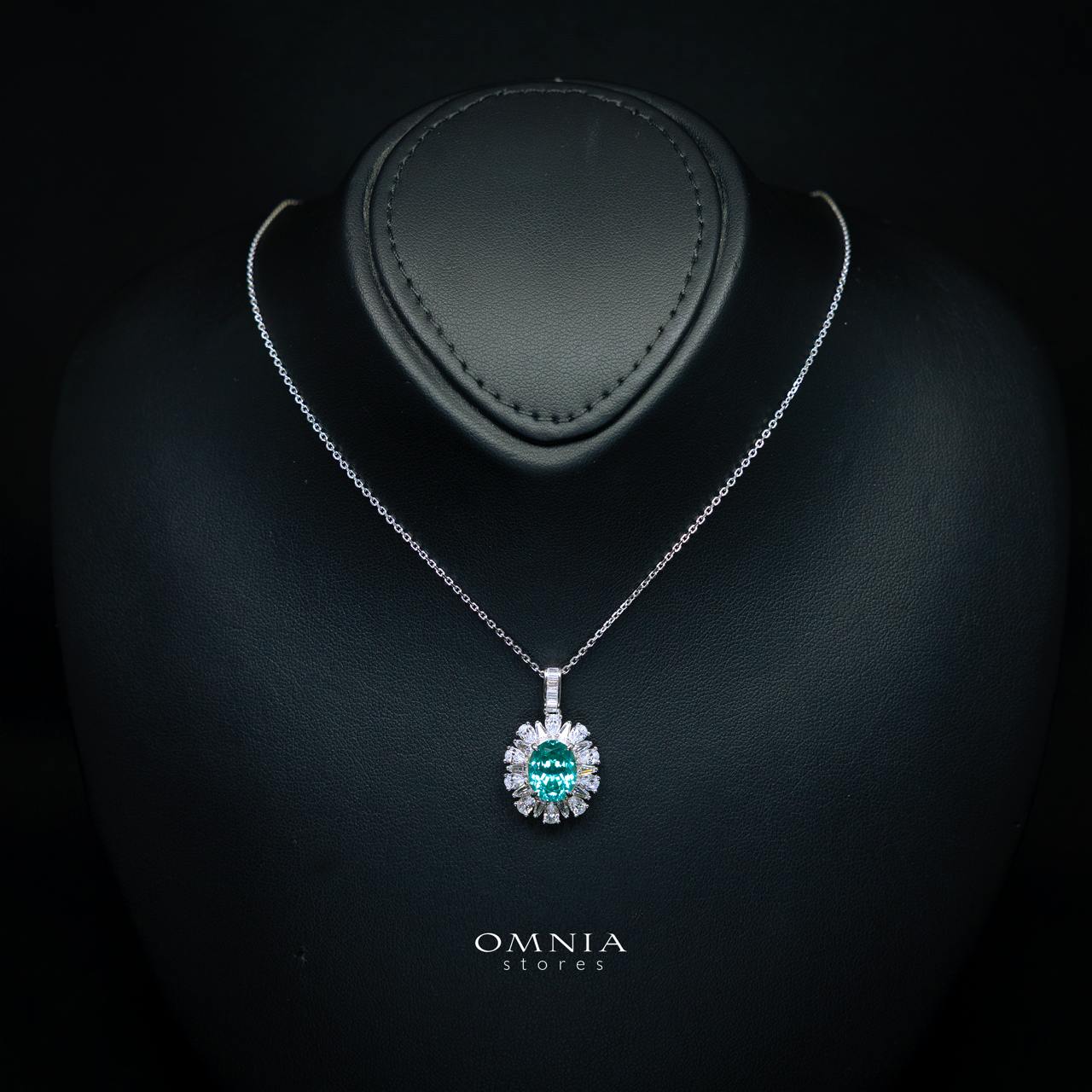Kaitlynn Lab-Grown Paraiba Necklace with GRC Certificate, Oval 7×9mm in 925 Sterling Silver - Image 2