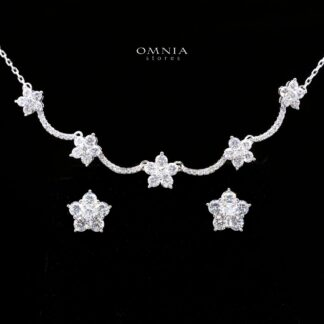 Averlyn Floral Cluster Necklace and Earrings Set in 925 Sterling Silver with Premium Simulated Diamonds
