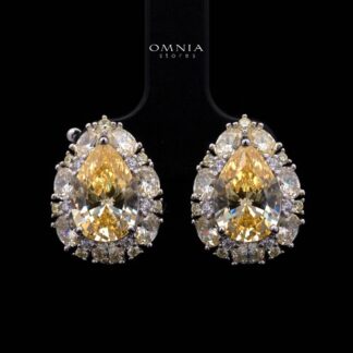 Sireesha Elegant Yellow Cluster Clip-On Earrings in 925 Sterling Silver with Premium Simulated Diamond
