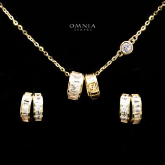 Zhalia Gold Hoop Necklace and Earrings Set in 925 Sterling Silver with Premium Simulated Diamonds