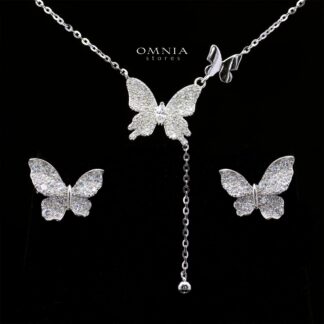 Kapri Graceful Butterfly Motif Necklace and Earrings Set in 925 Sterling Silver with Premium Simulated Diamonds