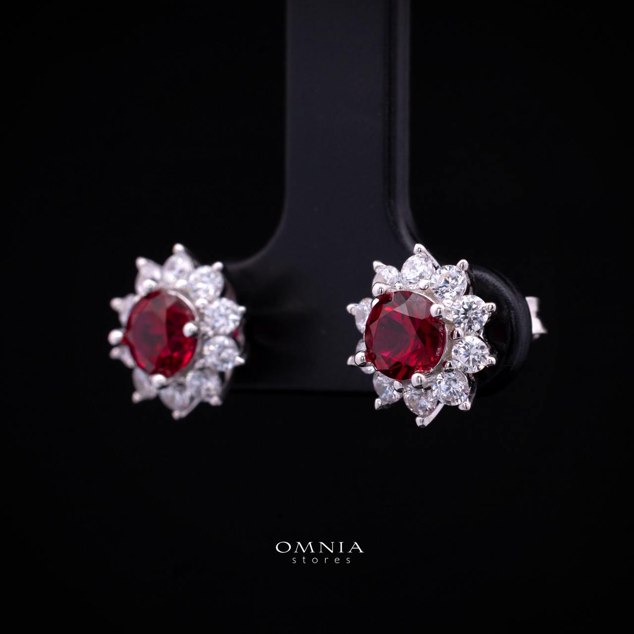 Henrietta Lab-Grown Red Ruby Earring with GRC Certificate, Round 5mm in 925 Sterling Silver - Image 2