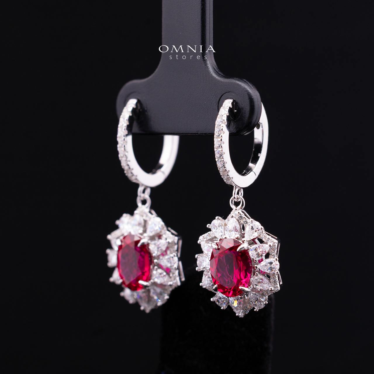 Matilda Lab-Grown Red Ruby Earrings with GRC Certificate, oval 6x8mm in 925 Sterling Silver - Image 2