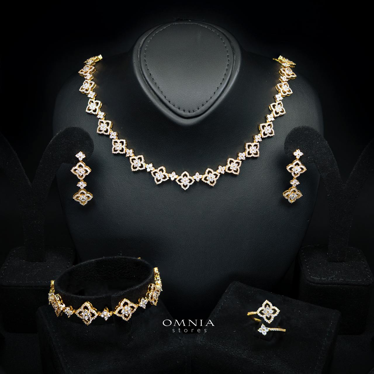 Zynah Gold Luxury Bridal Full Set Accessories in High Quality Zircon Stone, Rhodium Plated - Image 2