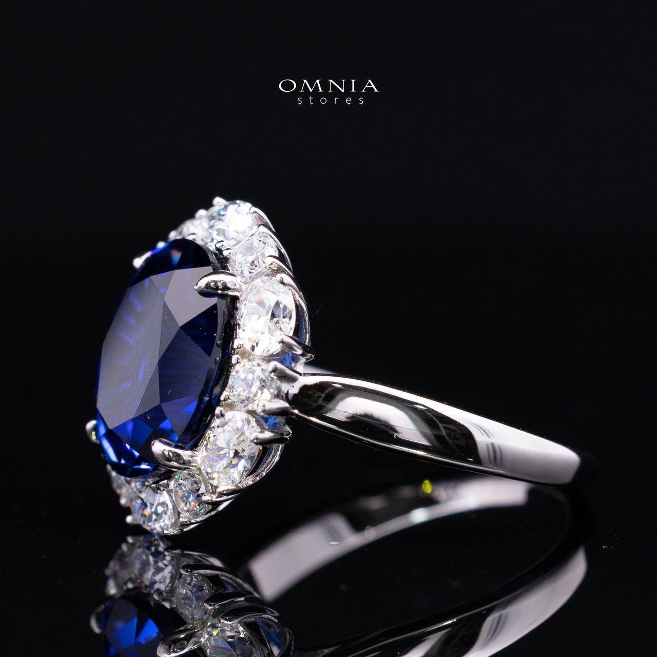 Khloe Blue Lab-Grown Sapphire Ring with GRC Certificate, Oval 10×12mm, in 925 Sterling Silver – Classic Halo Cluster - Image 2