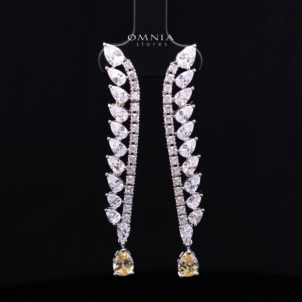 Catalina Elegant Yellow Cascading Leaf Drop Bridal Full Set with High-Quality Premium Zircon Stones, Rhodium-Plated Finish - Image 5