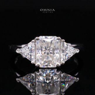 Latimah White Moissanite Ring with GRA Certificate Radiant 6x8mm (2ct) Simulated Diamond 925 Sterling Silver