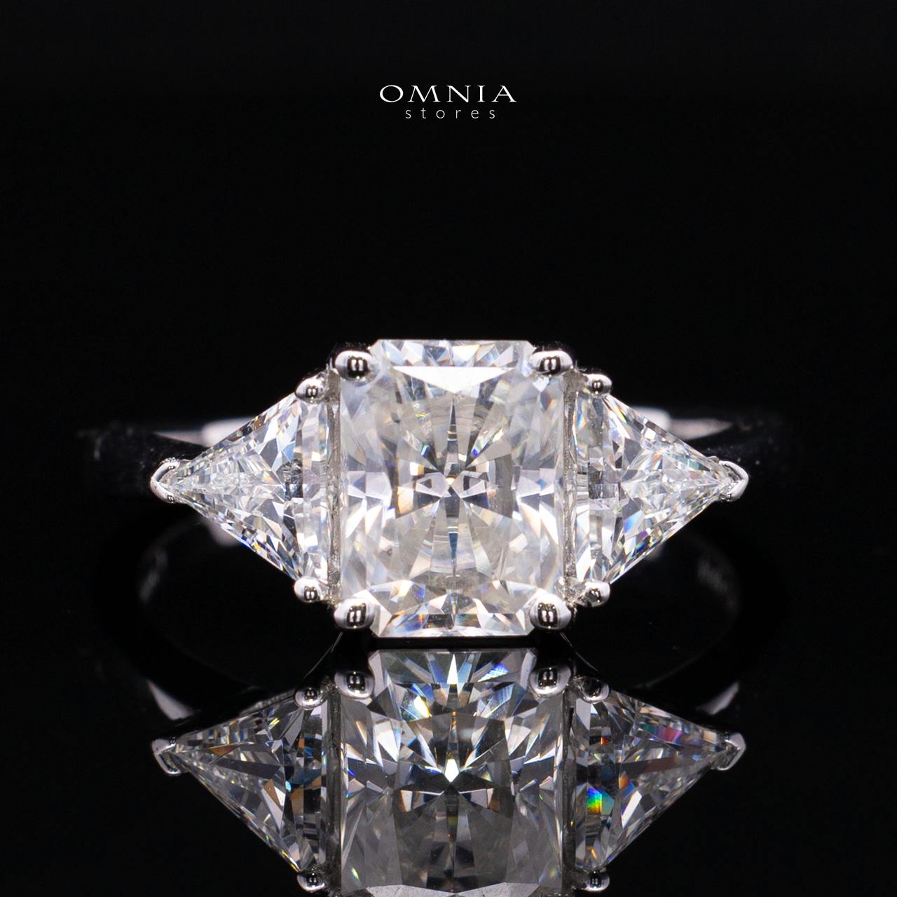 Latimah White Moissanite Ring with GRA Certificate Radiant 6x8mm (2ct) Simulated Diamond 925 Sterling Silver