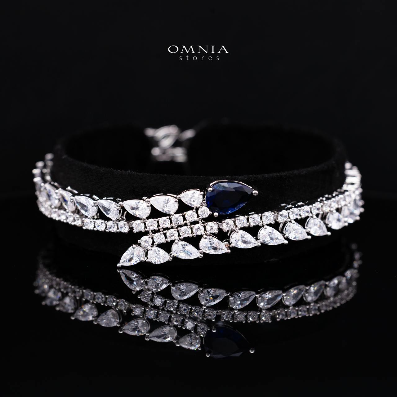Catalina Elegant Blue Cascading Leaf Drop Bridal Full Set with High-Quality Premium Zircon Stones, Rhodium-Plated Finish - Image 6