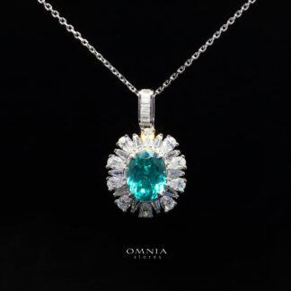Kaitlynn Lab-Grown Paraiba Necklace with GRC Certificate, Oval 7×9mm in 925 Sterling Silver