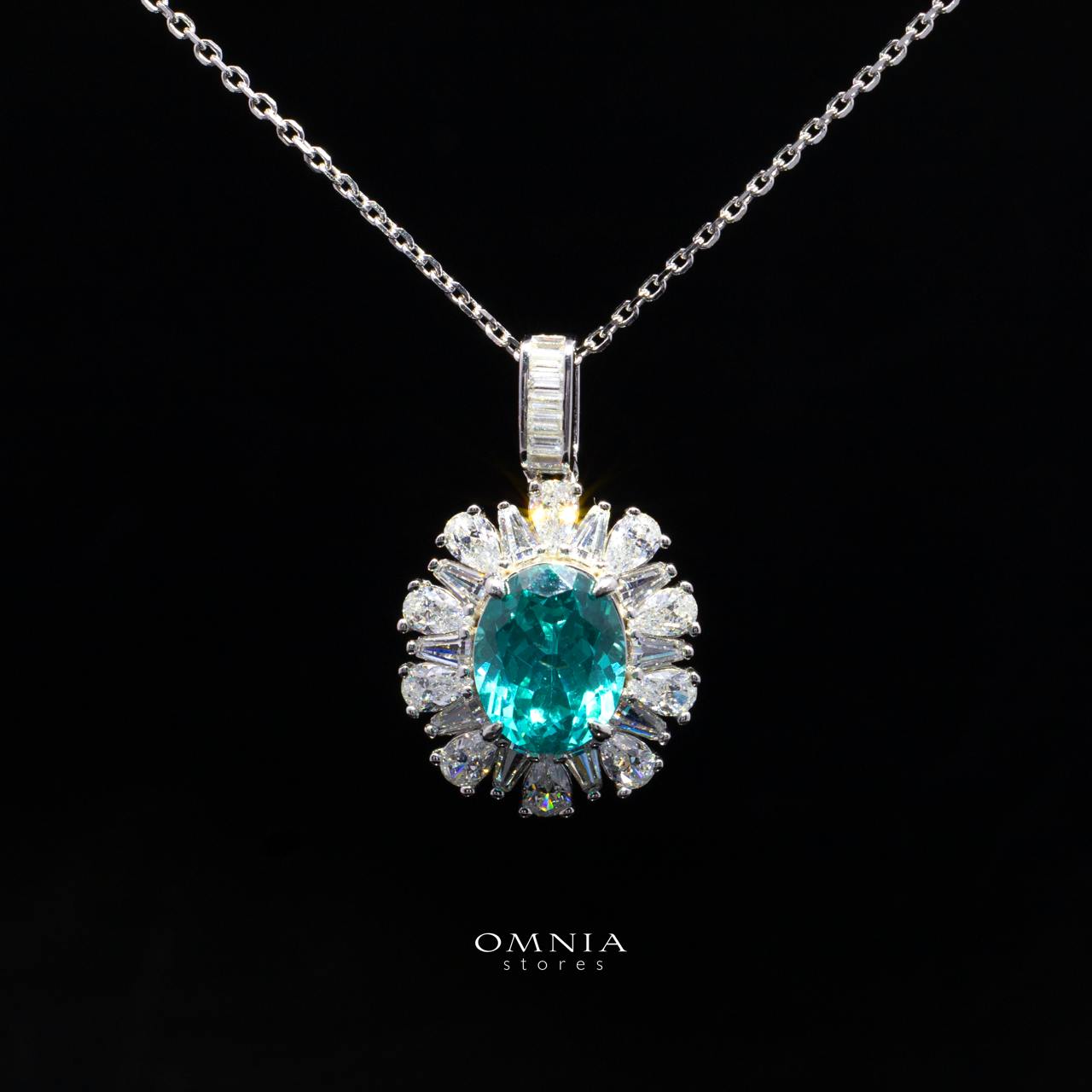 Kaitlynn Lab-Grown Paraiba Necklace with GRC Certificate, Oval 7×9mm in 925 Sterling Silver