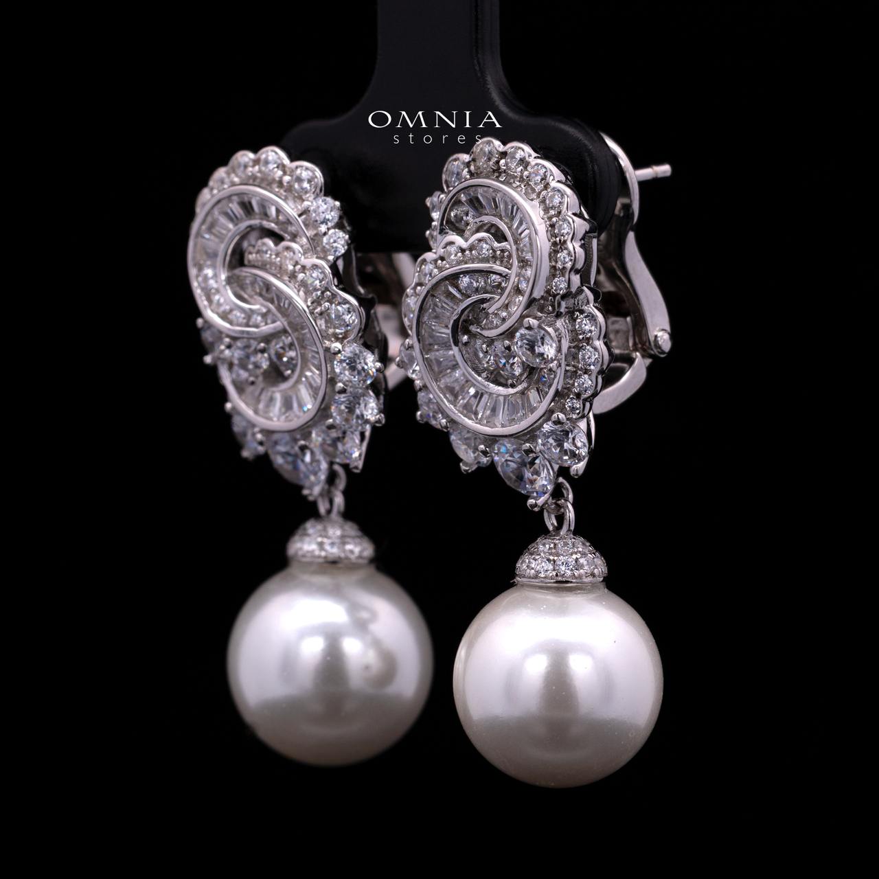 Francesca Luxury Pearl Drop Earrings in 925 Sterling Silver with Premium Simulated Diamonds - Image 2