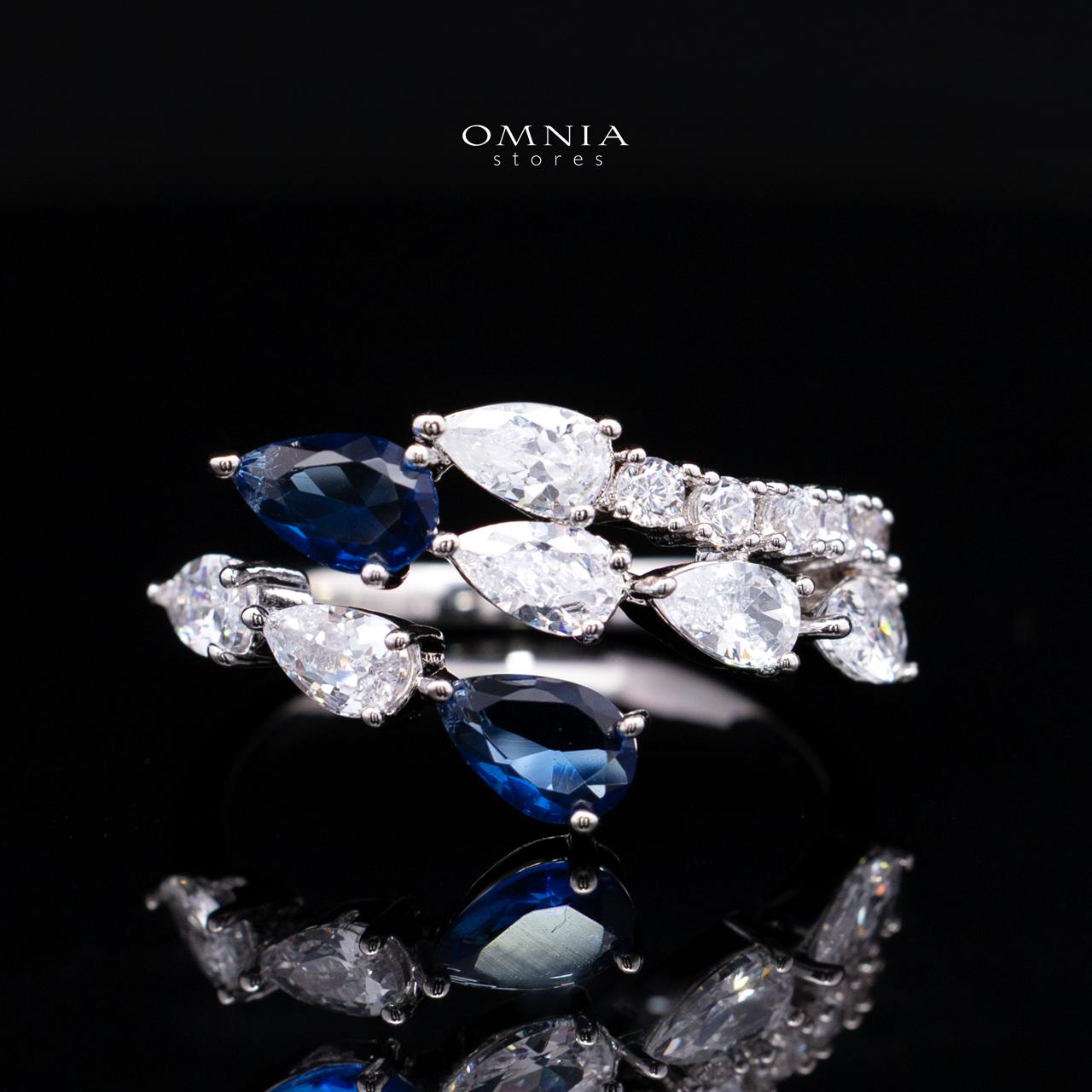 Catalina Elegant Blue Cascading Leaf Drop Bridal Full Set with High-Quality Premium Zircon Stones, Rhodium-Plated Finish - Image 8