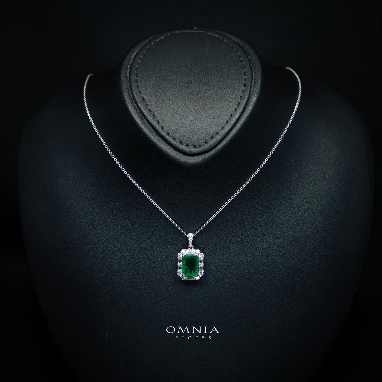 Aubrianna Synthetic Green Stone Pendant, Emerald Cut 6×8mm, in 925 Sterling Silver - Image 2