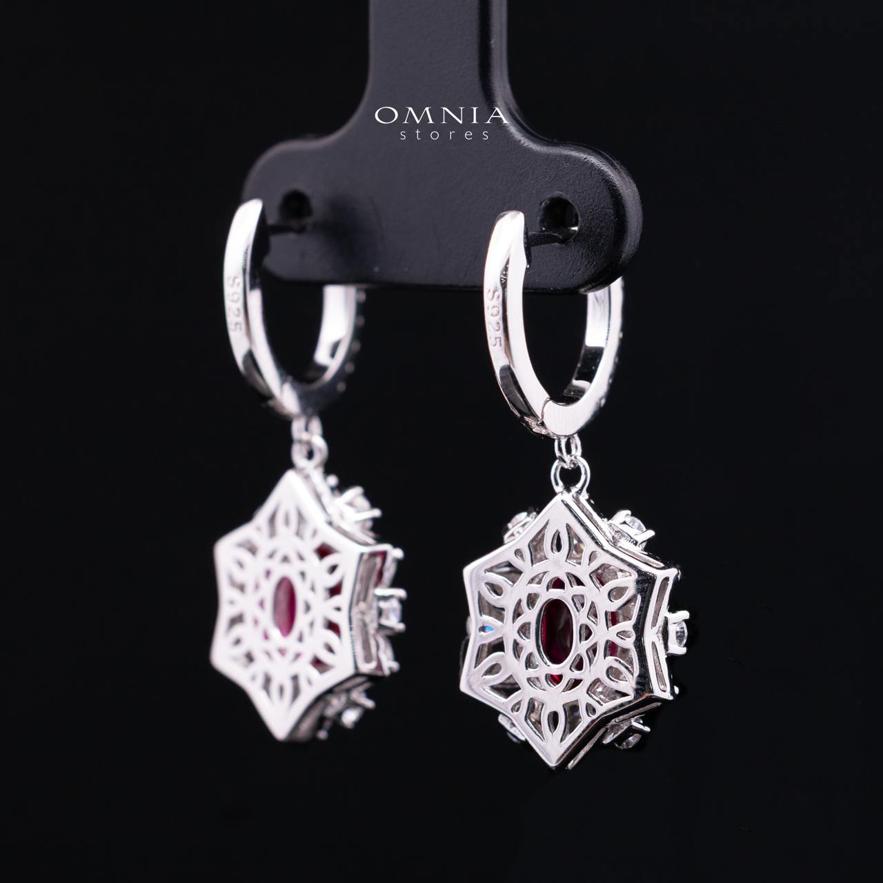Matilda Lab-Grown Red Ruby Earrings with GRC Certificate, oval 6x8mm in 925 Sterling Silver - Image 3