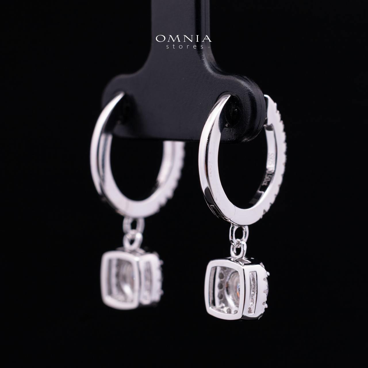 Claudia White Moissanite Cushion Halo Drop Hoop Earrings with GRA Certificate – 5mm (0.5ct), Rhodium-Plated 925 Sterling Silver - Image 3