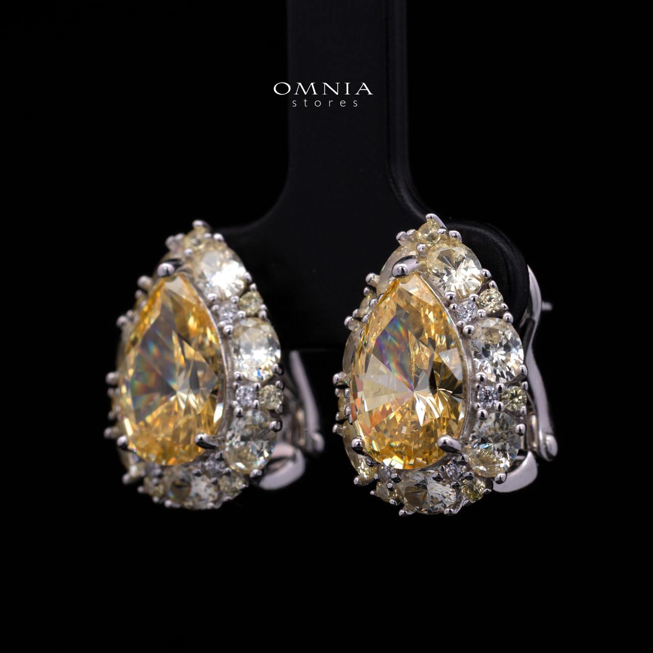Sireesha Elegant Yellow Cluster Clip-On Earrings in 925 Sterling Silver with Premium Simulated Diamond - Image 2