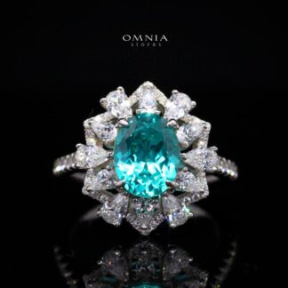 Rachel Lab-Grown Paraiba Ring with GRC Certificate, Oval 6x8mm in 925 Sterling Silver