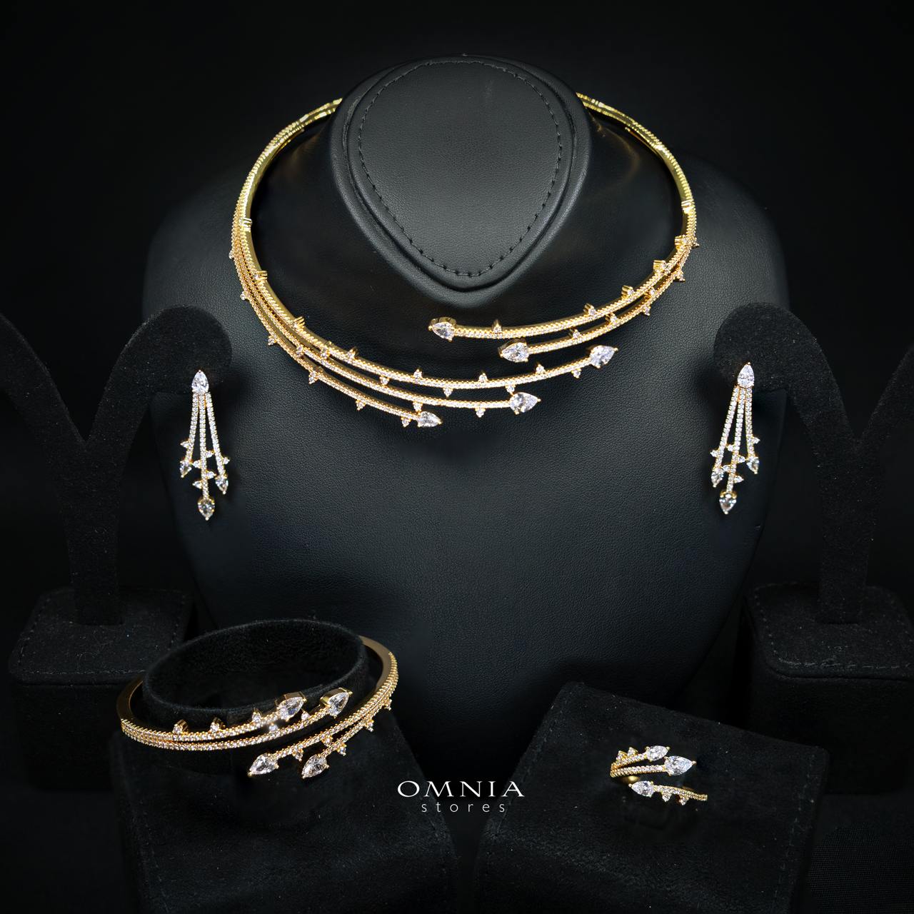 Yuliana Gold Bridal Full Set with High-Quality Premium Zircon Stones, Rhodium-Plated - Image 3