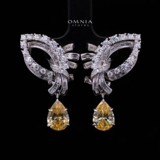 Mary Winged Yellow Drop Earrings: High-Quality Premium Simulated Diamond in 925 Silver