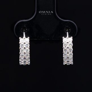 Valencia White Moissanite Half Pavé Huggie Hoop Earrings with GRA Certificate – 925 Sterling Silver, 1.8mm Round Stones