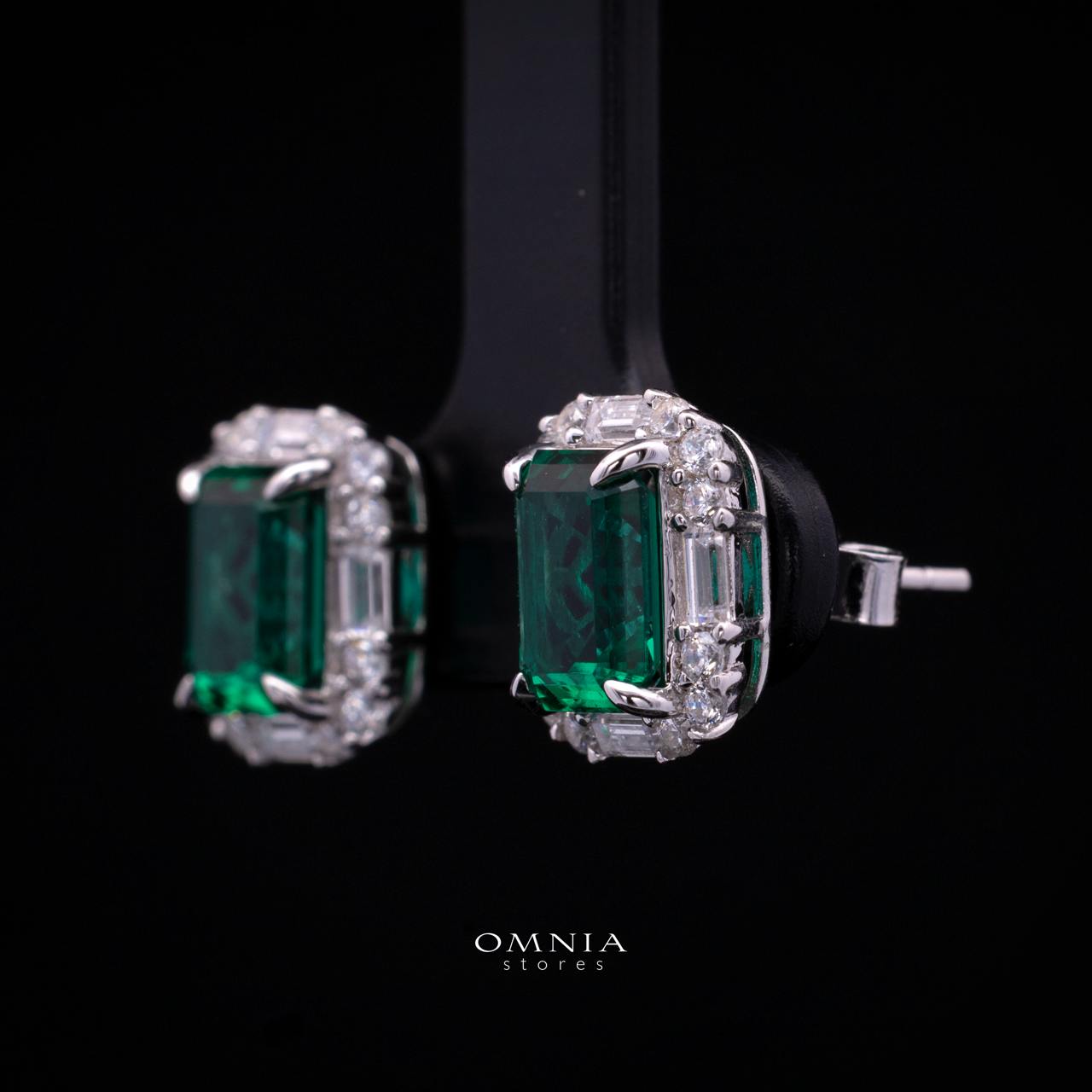 Aubrianna Synthetic Green Stone Earrings, Emerald Cut 6×8mm, in 925 Sterling Silver - Image 4