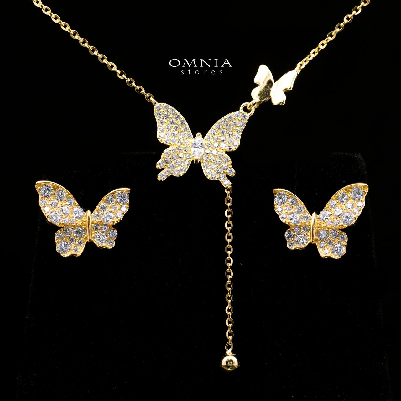Kapri Gold Butterfly Motif Necklace and Earrings Set in 925 Sterling Silver with Premium Simulated Diamonds
