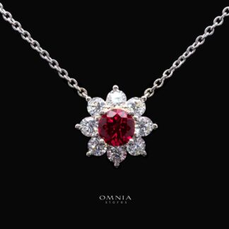 Henrietta Lab-Grown Red Ruby Pendant with GRC Certificate, Round 5mm in 925 Sterling Silver