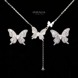 Delia Butterfly Design Necklace and Earrings Set in 925 Sterling Silver with High-Quality Premium Simulated Diamonds