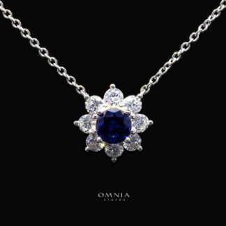 Henrietta Lab-Grown Blue Sapphire Pendant with GRC Certificate, Round 5mm in 925 Sterling Silver