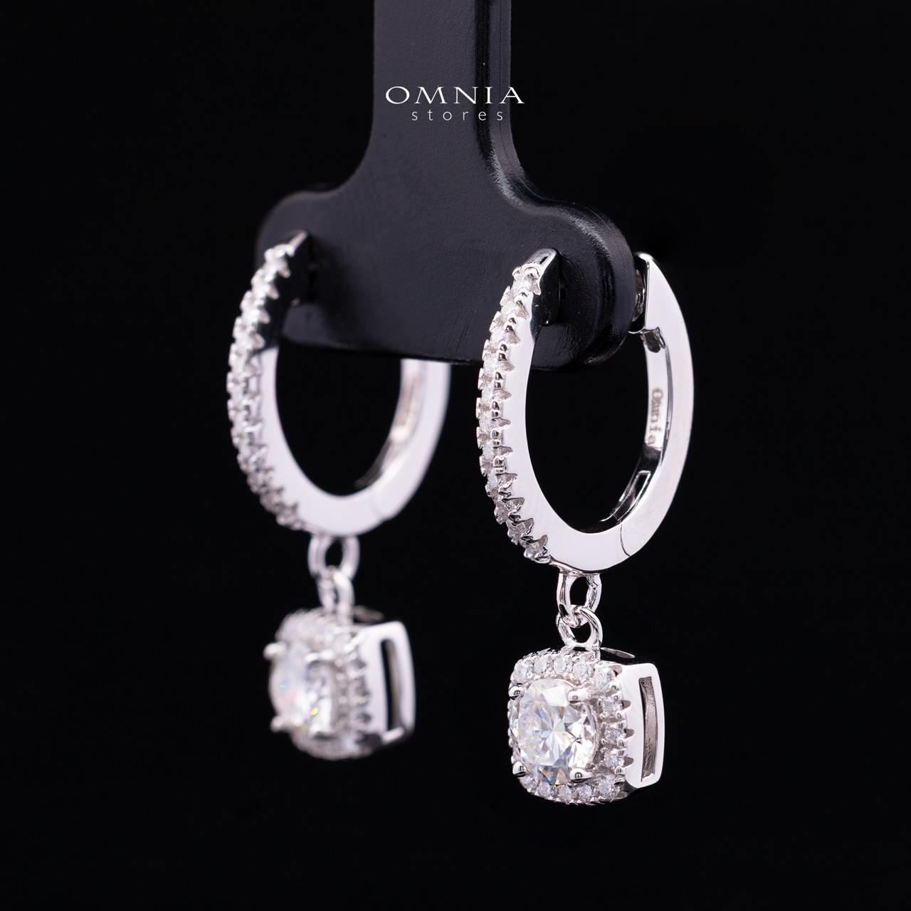 Claudia White Moissanite Cushion Halo Drop Hoop Earrings with GRA Certificate – 5mm (0.5ct), Rhodium-Plated 925 Sterling Silver - Image 2
