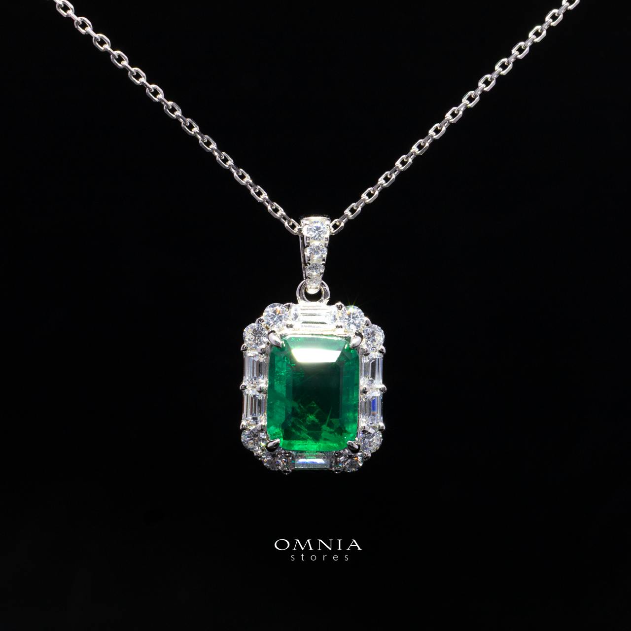 Aubrianna Synthetic Green Stone Pendant, Emerald Cut 6×8mm, in 925 Sterling Silver