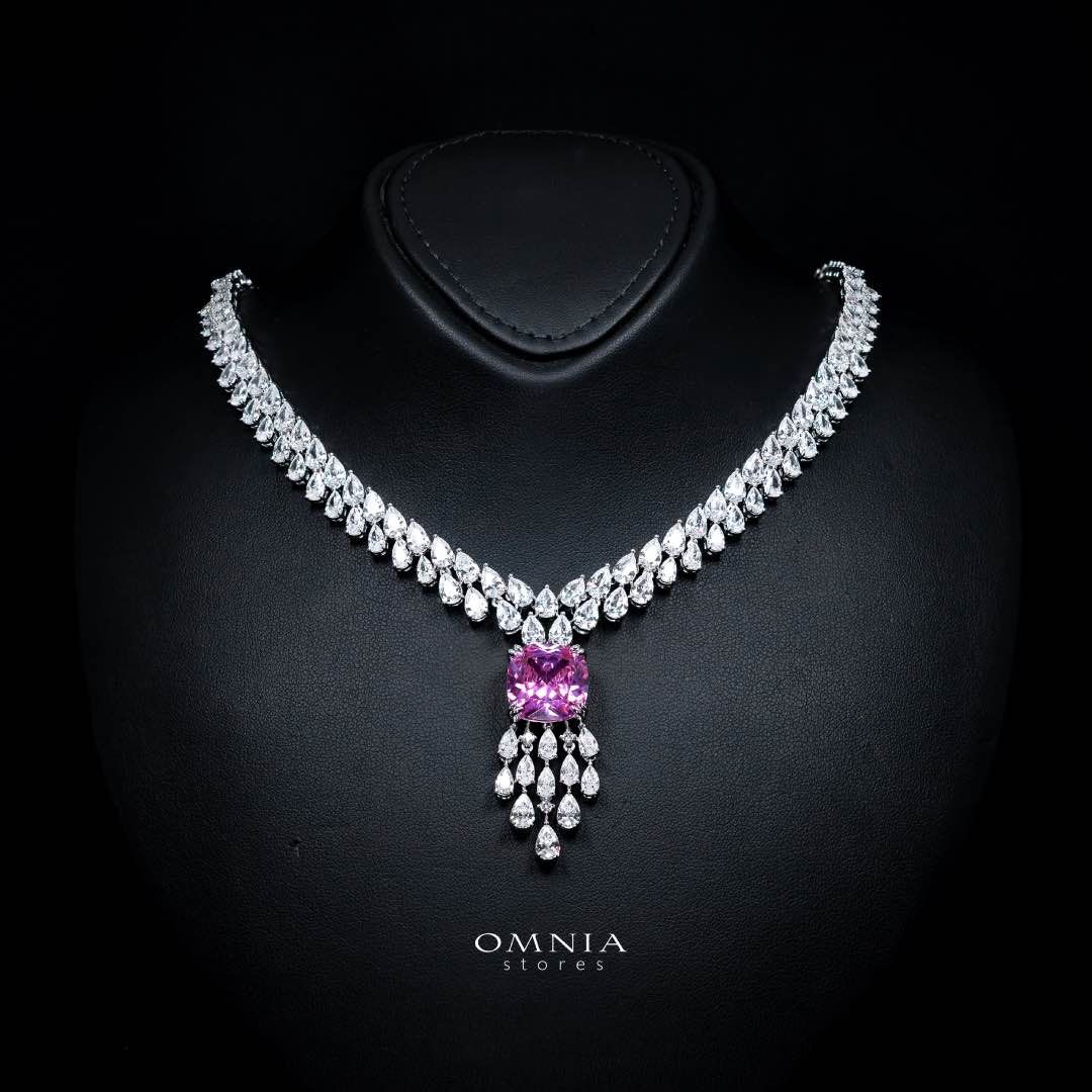 Nazaha Bridal Full Set in Rhodium Plated with High Quality White and Pink Zircon Stones - Image 2