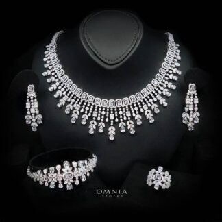 Arabella White Bridal Full Set Accessories in High Quality Premium Zircon Stone in Rhodium Plated