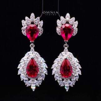 Carolina Lab-Grown Red Ruby Earrings with GRC Certificate, Pear 6×9mm in 925 Sterling Silver