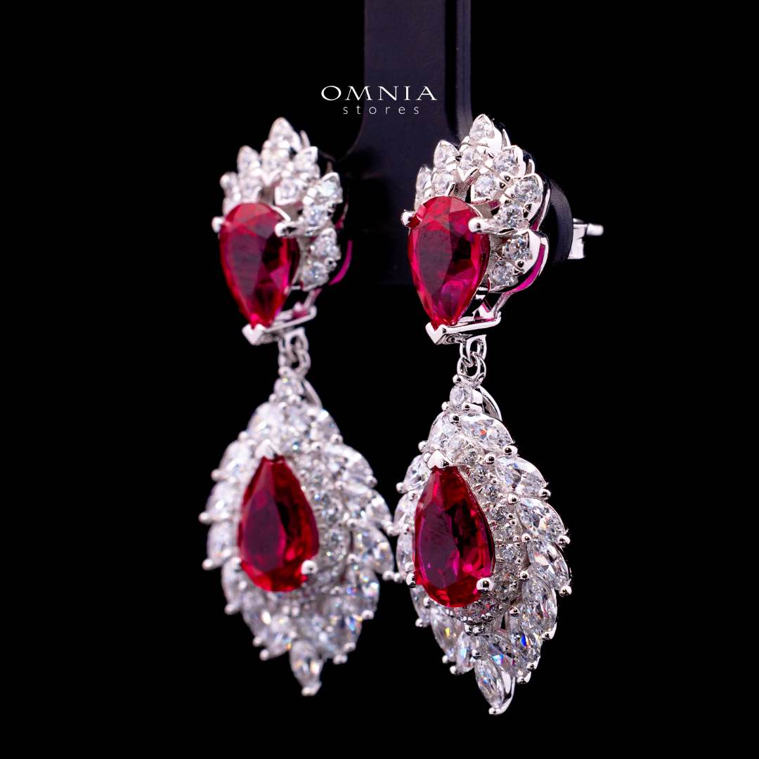 Carolina Lab-Grown Red Ruby Earrings with GRC Certificate, Pear 6×9mm in 925 Sterling Silver - Image 2