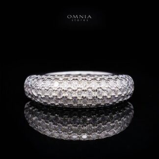 Emery White Moissanite Pavé Dome Band Ring – Rhodium-Plated 925 Sterling Silver