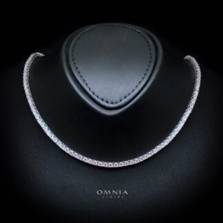Vernita Moissanite with GRA Certificate - 3mm Round Cut, Rhodium-Plated 925 Sterling Silver Tennis Necklace