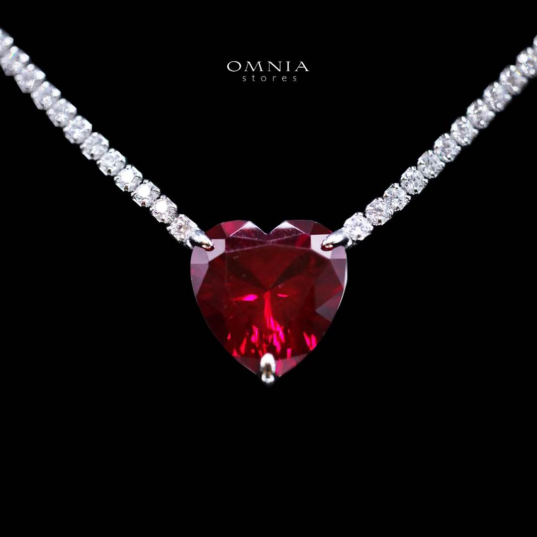 Heart Red Necklace 925 Silver In High Quality Simulated diamonds - Image 2